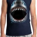 Mens Shark Shirt Big Shark Face Muscle Tee T-Shirt