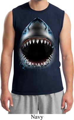 Mens Shark Shirt Big Shark Face Muscle Tee T-Shirt