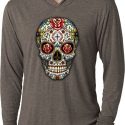 Mens Skull Shirt Sugar Skull with Roses Lightweight Hoodie Tee T-Shirt