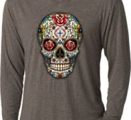Mens Skull Shirt Sugar Skull with Roses Lightweight Hoodie Tee T-Shirt