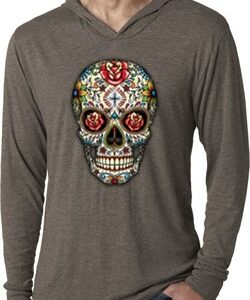 Mens Skull Shirt Sugar Skull with Roses Lightweight Hoodie Tee T-Shirt