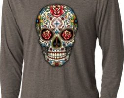 Mens Skull Shirt Sugar Skull with Roses Lightweight Hoodie Tee T-Shirt