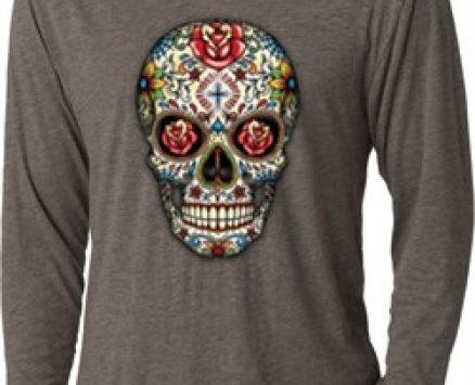 Mens Skull Shirt Sugar Skull with Roses Lightweight Hoodie Tee T-Shirt