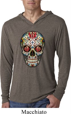 Mens Skull Shirt Sugar Skull with Roses Lightweight Hoodie Tee T-Shirt