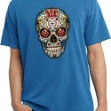 Mens Skull Shirt Sugar Skull with Roses Pigment Dyed Tee T-Shirt