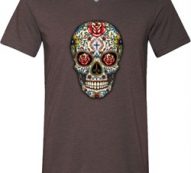 Mens Skull Shirt Sugar Skull with Roses Tri Blend V-neck Tee T-Shirt