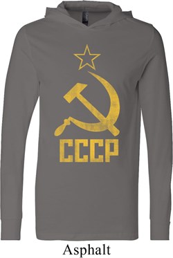 Mens Soviet Shirt CCCP Distressed Lightweight Hoodie Tee