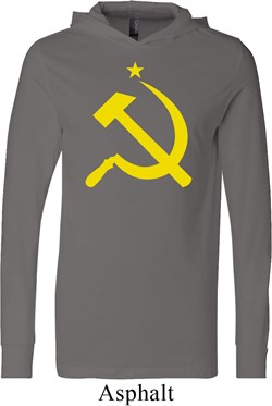 Mens Soviet Shirt Yellow Hammer And Sickle Lightweight Hoodie Tee