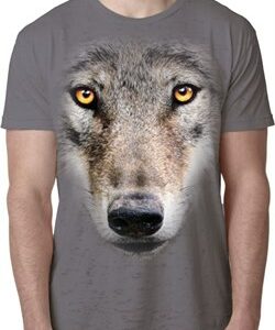 Mens Wolf Shirt Big Wolf Face Burnout T-Shirt