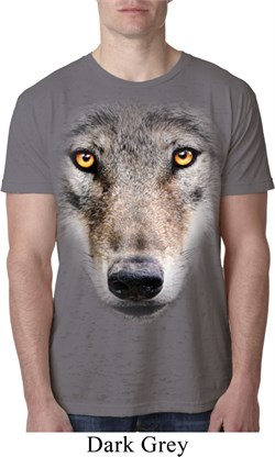 Mens Wolf Shirt Big Wolf Face Burnout T-Shirt