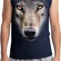 Mens Wolf Shirt Big Wolf Face Muscle Tee T-Shirt