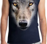 Mens Wolf Shirt Big Wolf Face Muscle Tee T-Shirt