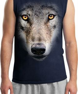 Mens Wolf Shirt Big Wolf Face Muscle Tee T-Shirt