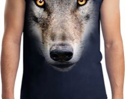Mens Wolf Shirt Big Wolf Face Muscle Tee T-Shirt