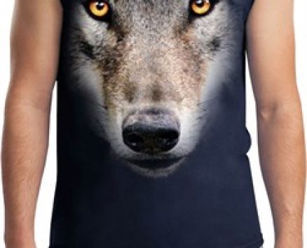 Mens Wolf Shirt Big Wolf Face Muscle Tee T-Shirt