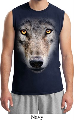 Mens Wolf Shirt Big Wolf Face Muscle Tee T-Shirt