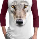 Mens Wolf Shirt Big Wolf Face Raglan Tee T-Shirt