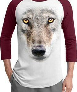 Mens Wolf Shirt Big Wolf Face Raglan Tee T-Shirt