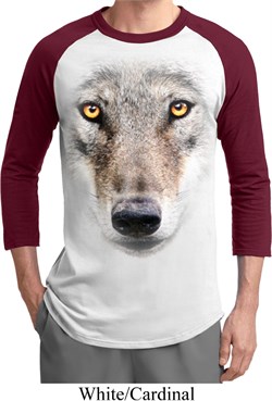 Mens Wolf Shirt Big Wolf Face Raglan Tee T-Shirt