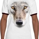 Mens Wolf Shirt Big Wolf Face Ringer Tee T-Shirt