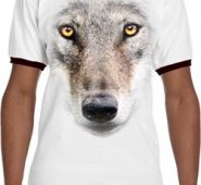 Mens Wolf Shirt Big Wolf Face Ringer Tee T-Shirt