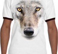 Mens Wolf Shirt Big Wolf Face Ringer Tee T-Shirt