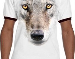 Mens Wolf Shirt Big Wolf Face Ringer Tee T-Shirt