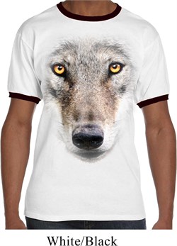 Mens Wolf Shirt Big Wolf Face Ringer Tee T-Shirt