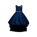 Rain Kids Little Girls Navy Beaded Full Lace Hi-Low Flower Girl Dress 4-6 – 4
