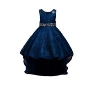 Rain Kids Little Girls Navy Beaded Full Lace Hi-Low Flower Girl Dress 4-6 – 4