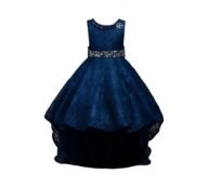 Rain Kids Little Girls Navy Beaded Full Lace Hi-Low Flower Girl Dress 4-6 – 4