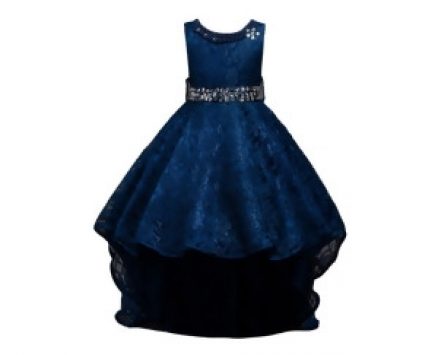 Rain Kids Little Girls Navy Beaded Full Lace Hi-Low Flower Girl Dress 4-6 – 4