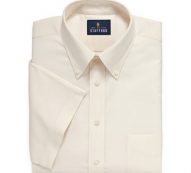 Stafford Travel Wrinkle Free Stretch Oxford Short Sleeve Button Down Collar Big And Tall Mens Dress Shirt, 16 , Beige
