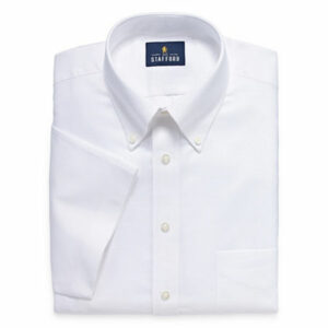 Stafford Travel Wrinkle Free Stretch Oxford Short Sleeve Button Down Collar Big And Tall Mens Dress Shirt, 16.5 , White