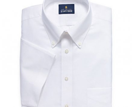 Stafford Travel Wrinkle Free Stretch Oxford Short Sleeve Button Down Collar Big And Tall Mens Dress Shirt, 16.5 , White
