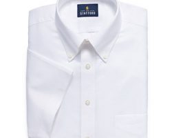 Stafford Travel Wrinkle Free Stretch Oxford Short Sleeve Button Down Collar Big And Tall Mens Dress Shirt, 17.5 , White