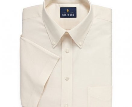 Stafford Travel Wrinkle Free Stretch Oxford Short Sleeve Button Down Collar Big And Tall Mens Dress Shirt, 19 , Beige