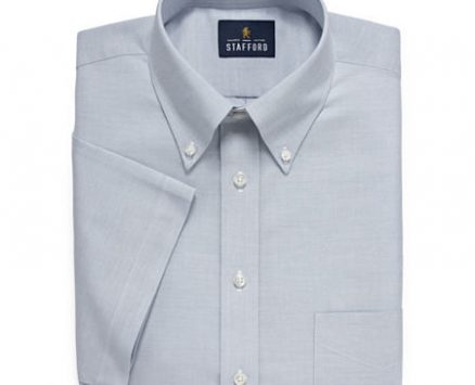 Stafford Travel Wrinkle Free Stretch Oxford Short Sleeve Button Down Collar Big And Tall Mens Dress Shirt, 19 , Blue