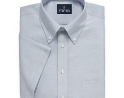 Stafford Travel Wrinkle Free Stretch Oxford Short Sleeve Button Down Collar Big And Tall Mens Dress Shirt, 20 , Blue