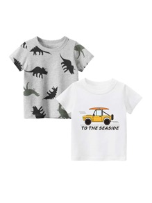 Toddler Boys 2pcs Slogan & Cartoon Graphic Tee