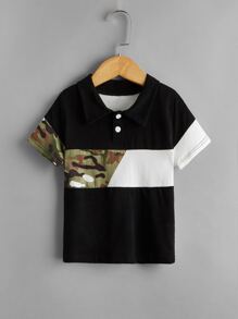 Toddler Boys Camo Spliced Polo Shirt