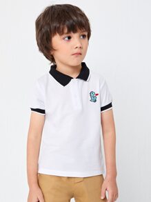 Toddler Boys Cartoon Dinosaur Embroidery Polo Shirt