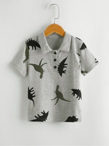 Toddler Boys Cartoon Dinosaur Print Polo Shirt