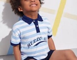 Toddler Boys Letter and Striped Polo Shirt