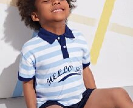 Toddler Boys Letter and Striped Polo Shirt