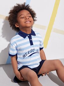 Toddler Boys Letter and Striped Polo Shirt