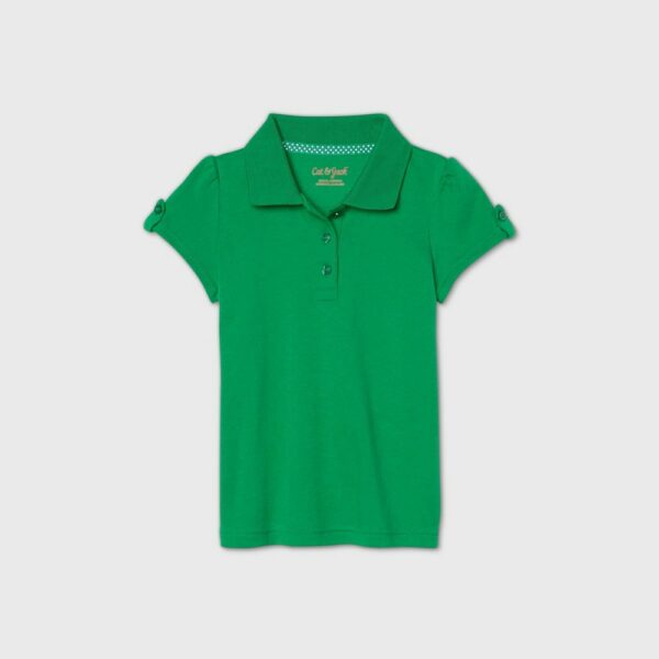 Toddler Girls' Short Sleeve Interlock Uniform Polo Shirt - Cat & Jack Green 3T