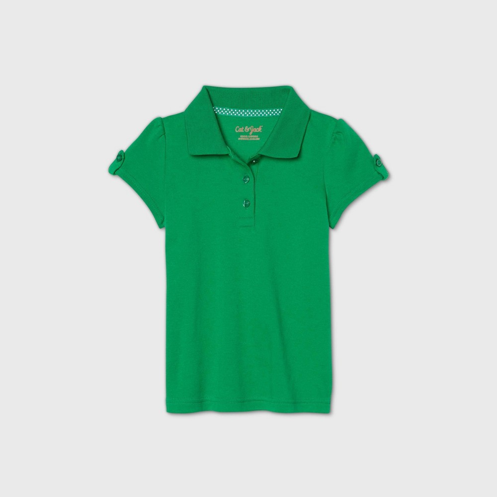 Toddler Girls' Short Sleeve Interlock Uniform Polo Shirt - Cat & Jack Green 3T