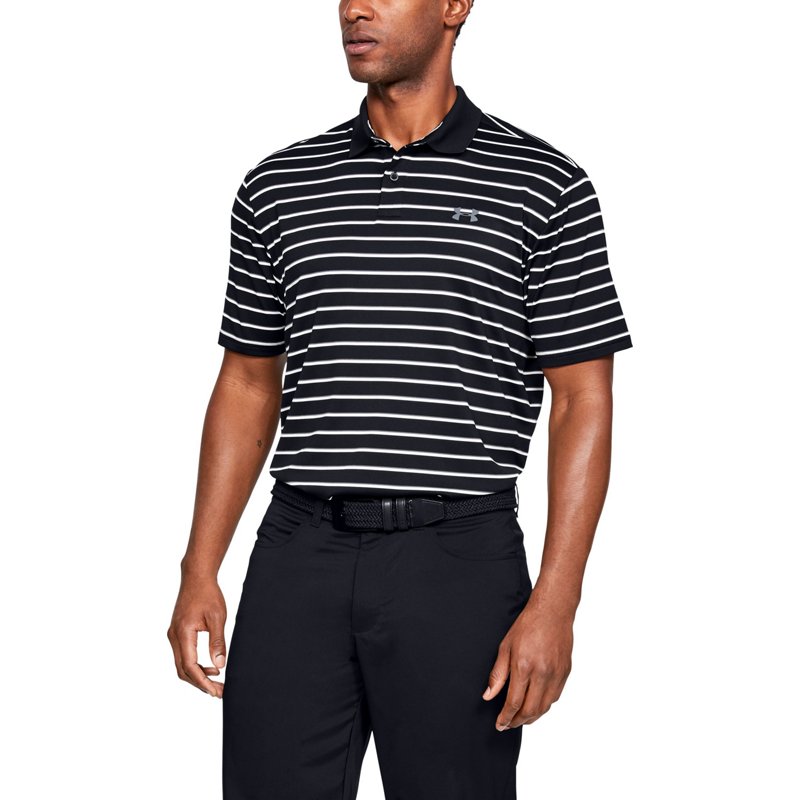 Under Armour Men's Performance Textured Stripe Polo Shirt Black, Medium - Mens Golf Shirts at Academy Sports