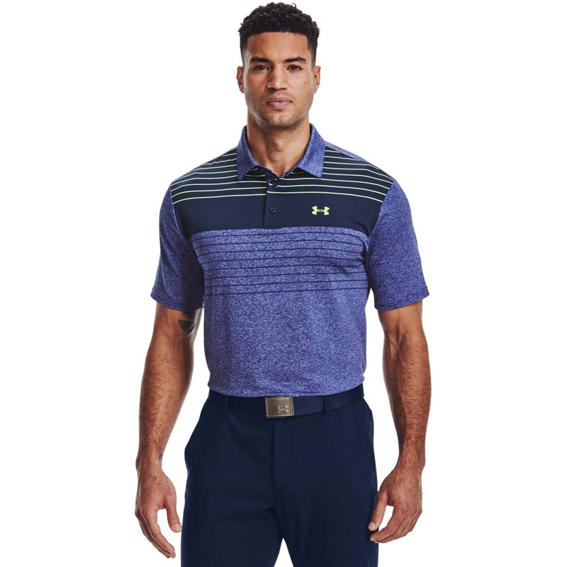 Under Armour Men's Playoff 2.0 Golf Polo Shirt Navy Blue/Bright Green, X-Large - Mens Golf Shirts at Academy Sports